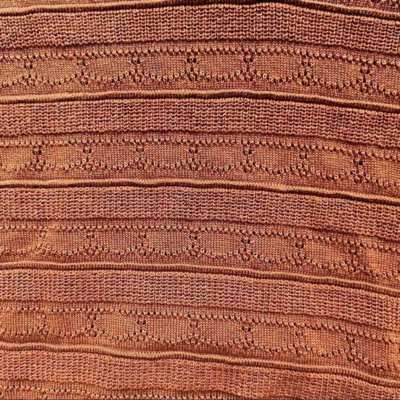 𝅺VINTAGE CLEO PETITES V-Neck Pointelle Sweater Size Large Light Brown - Picture 5 of 11